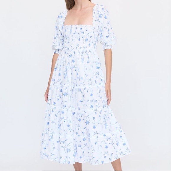 Hill House Home Nesli Nap Midi Dress Blue Botanical Size Large - Picture 1 of 11